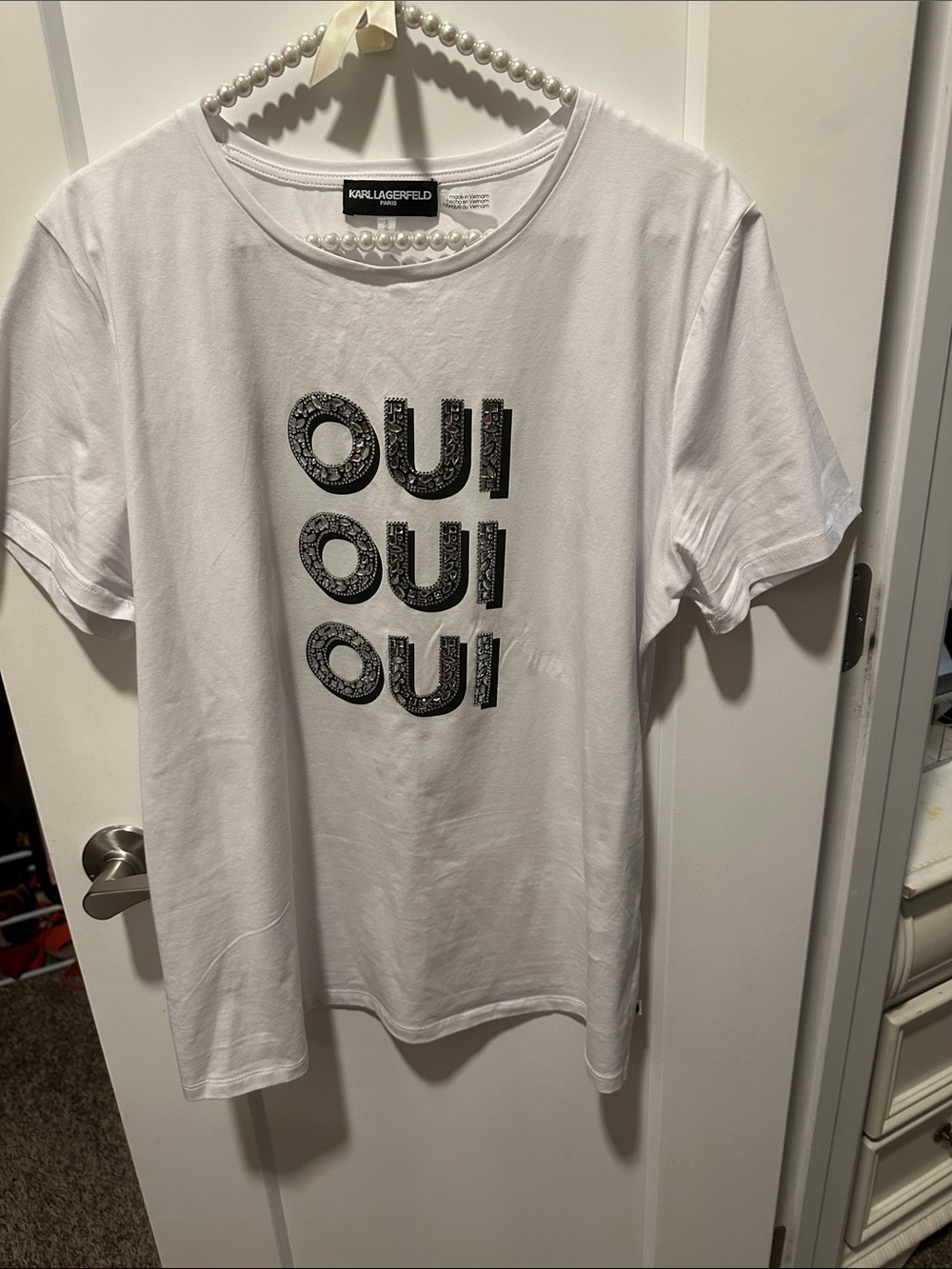 Karl Lagerfeld White T-Shirt with Black 'OUI OUI OUI' Graphic